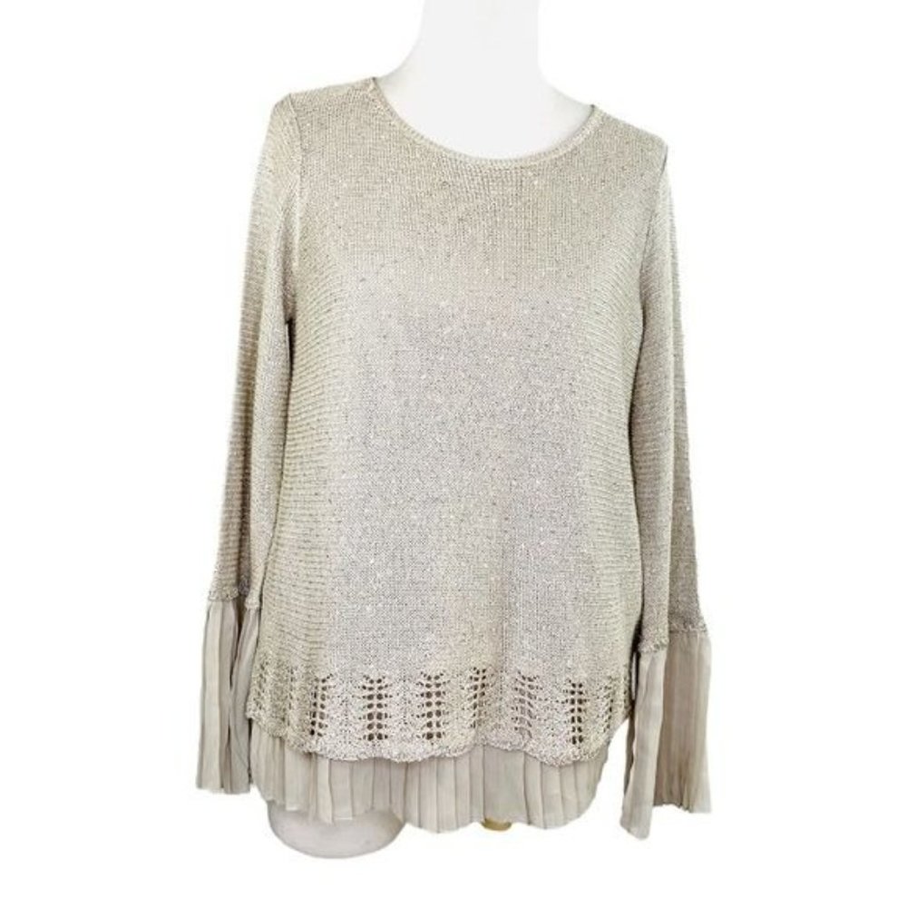 Anthropologie Sioni Studio Sequined Sweater Layered Bell Pleated Sleeves Size S - Picture 3 of 11